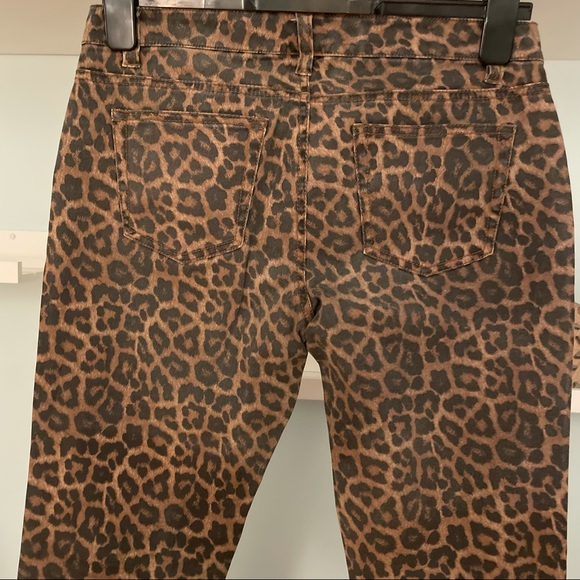 Michael Kors Brown Leopard Print Skinny Ankle Gold Zippered Pants - Picture 4 of 14